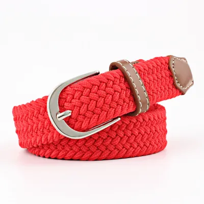 Unisex Basic Woven Faux Leather Belt with Square Buckle
