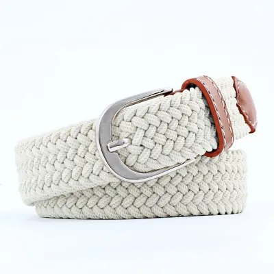 Unisex Basic Woven Faux Leather Belt with Square Buckle