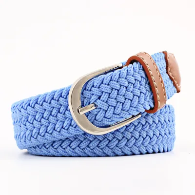 Unisex Basic Woven Faux Leather Belt with Square Buckle