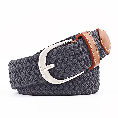 Unisex Basic Woven Faux Leather Belt with Square Buckle