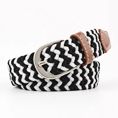Unisex Basic Woven Faux Leather Belt with Square Buckle