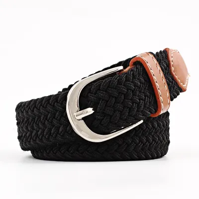 Unisex Basic Woven Faux Leather Belt with Square Buckle