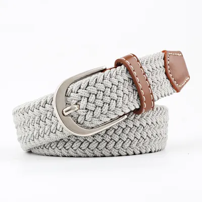 Unisex Basic Woven Faux Leather Belt with Square Buckle