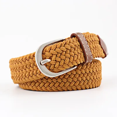 Unisex Basic Woven Faux Leather Belt with Square Buckle