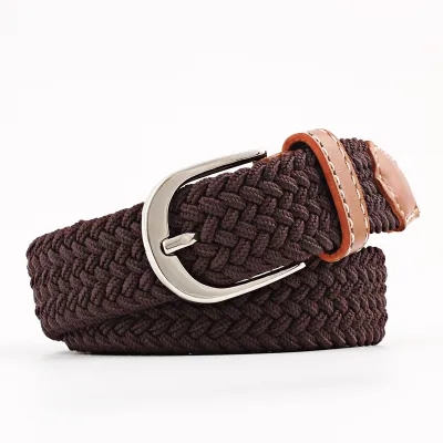Unisex Basic Woven Faux Leather Belt with Square Buckle