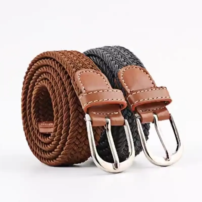 Unisex Basic Woven Faux Leather Belt with Square Buckle
