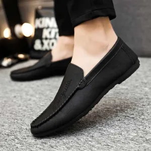 Men Casual Round Toe Letter Design Solid Color PU Leather Slip On Loafers