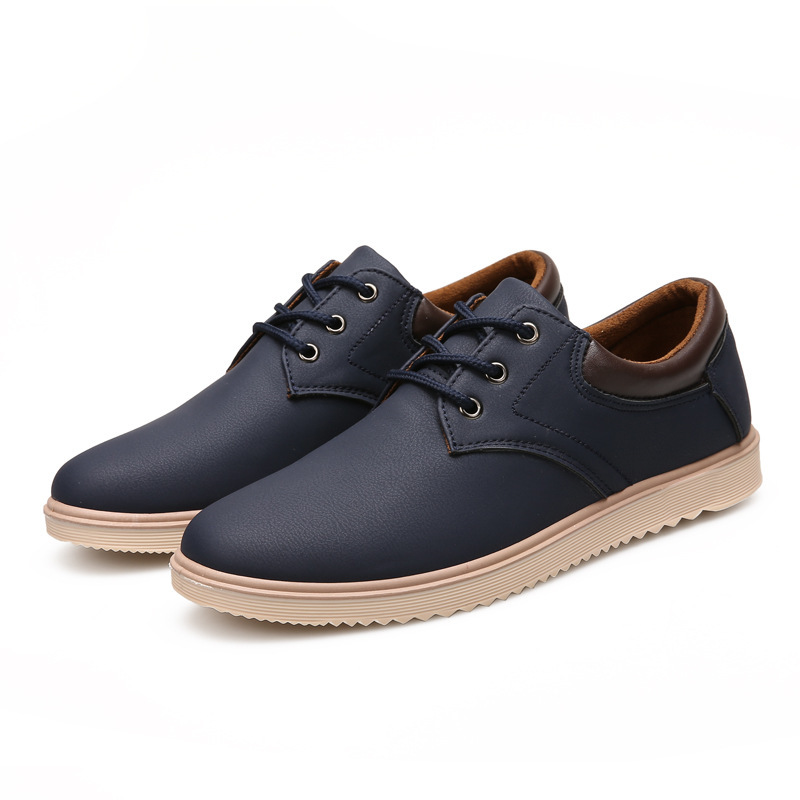 Wholesale Men Casual Round Toe Flat Lace-up PU Leather Shoes