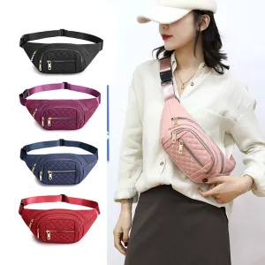 Women Casual Quilted Waist Chest Bag with Multi Pockets and Zipper Design