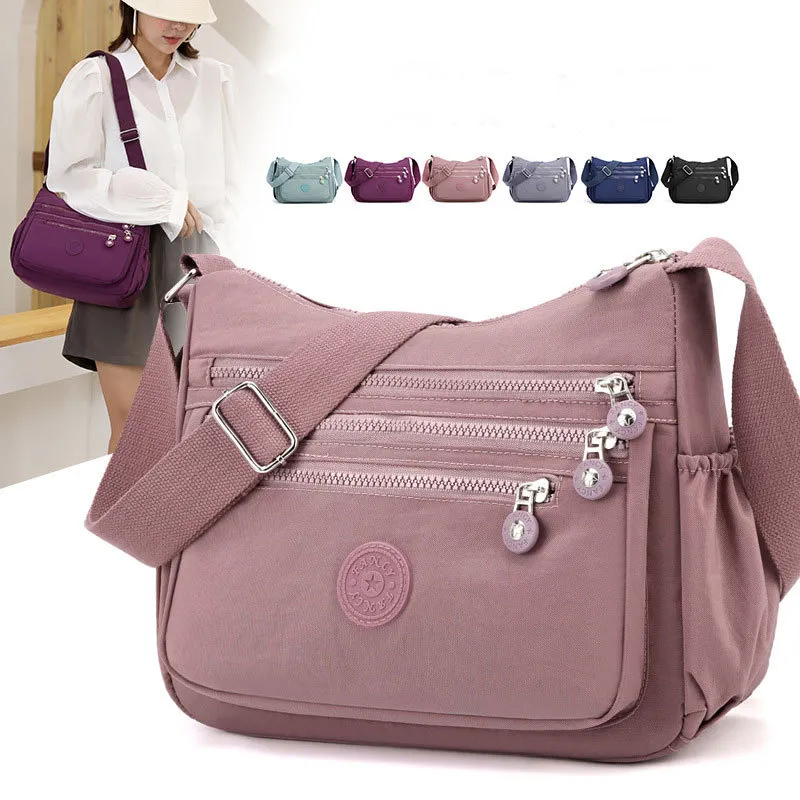 Women Casual Multi Pocket Solid Color Soft Pillow Shoulder Bag