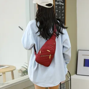 Women Casual Quilted Chest Bag Shoulder Outdoor Travel Convenient Bag Nylon