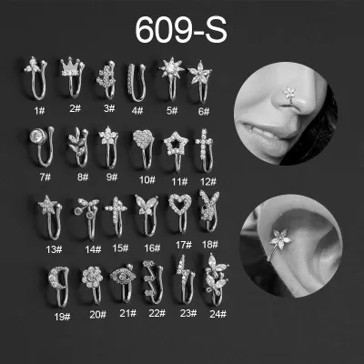 Creative Geometric Design Zircon Decorative Stainless Steel Ear Clip And Nose Ring