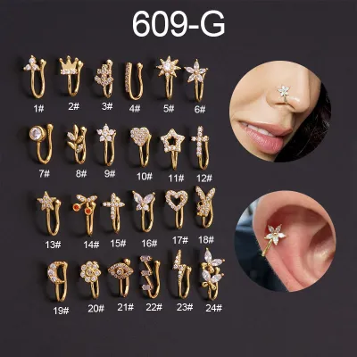 Creative Geometric Design Zircon Decorative Stainless Steel Ear Clip And Nose Ring