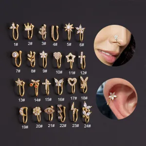 Creative Geometric Design Zircon Decorative Stainless Steel Ear Clip And Nose Ring