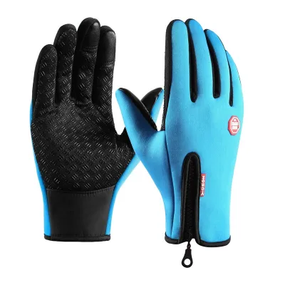 Men Winter Casual Zipper Design Touch Screen Thick Warm Gloves