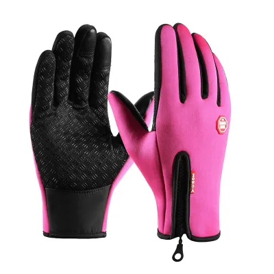 Men Winter Casual Zipper Design Touch Screen Thick Warm Gloves