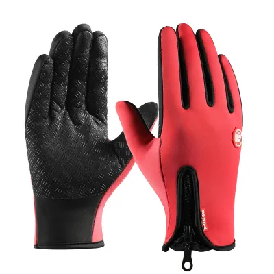 Men Winter Casual Zipper Design Touch Screen Thick Warm Gloves