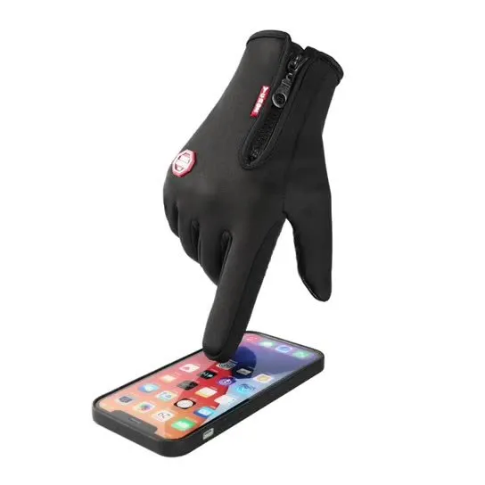 Men Winter Casual Zipper Design Touch Screen Thick Warm Gloves