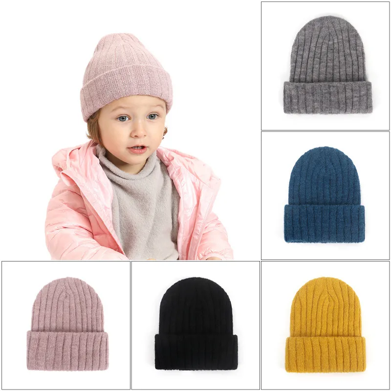 Kids Simple Solid Color Cotton Wool Warm Dome Hat Unisex Beanie
