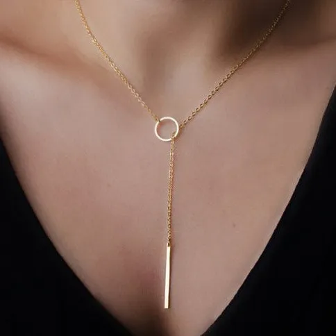 Simple Pendant Ring Design Alloy Necklace for Women Geometric