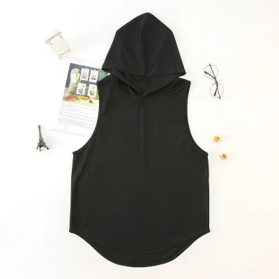 Men Casual Sleeveless Hooded Solid Color Sports Tank Top