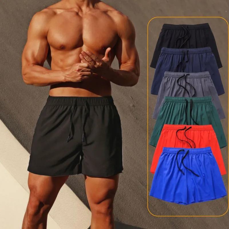 Men Casual Drawstring Waist Quick-drying Solid Color Shorts