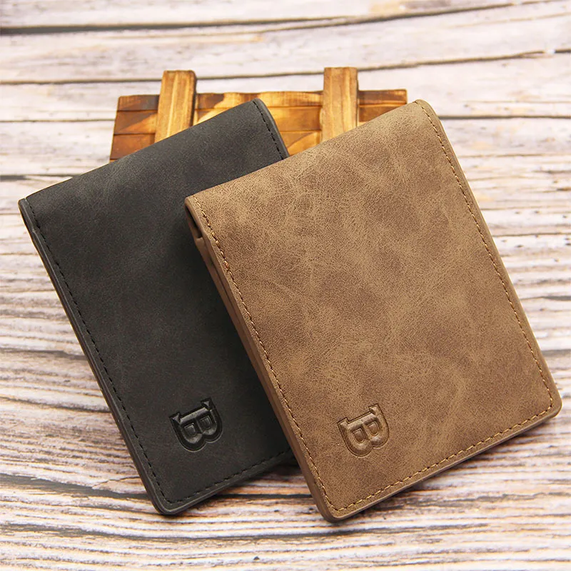 Fashion Men Frosted Retro Multi-Function Vintage Solid Color Short Wallet