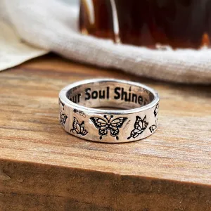 Vintage Butterfly And Letter Engraving Alloy Unisex Ring