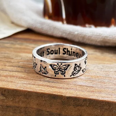 Vintage Butterfly And Letter Engraving Alloy Unisex Ring
