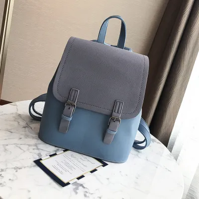 Women Elegant Buckle Frosted Design Solid Color Blocking Backpack
