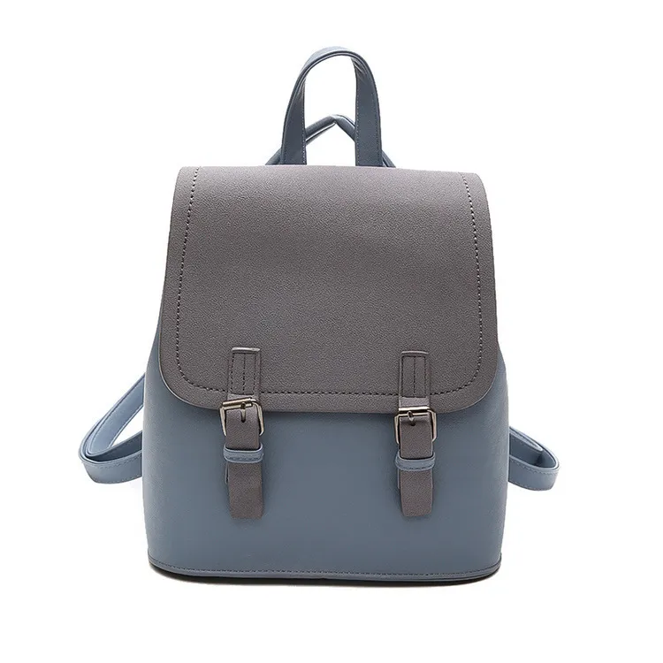 Women Elegant Buckle Frosted Design Solid Color Blocking Backpack