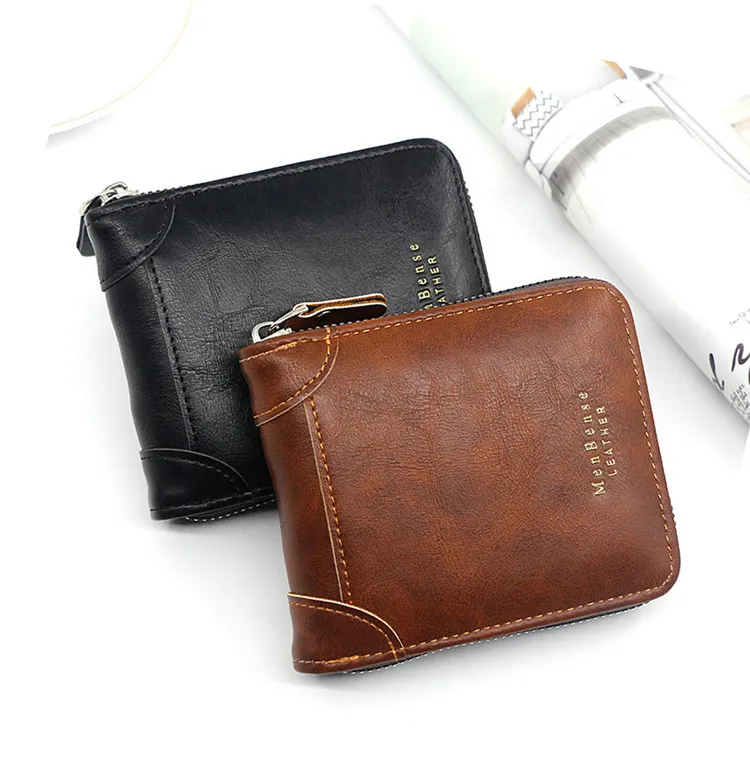 Men Casual Fashion Large-Capacity Multi-Card Zipper PU Leather Wallet