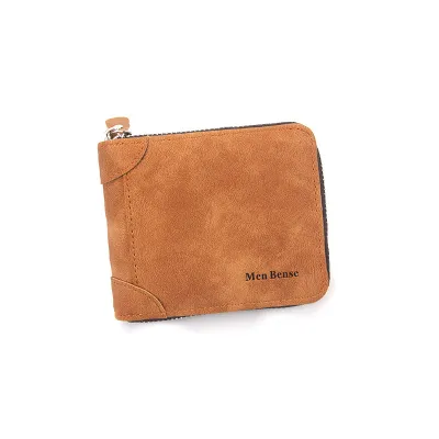 Men's Frosted Multi-Card Coin Wallet with Zipper - PU Leather, Short Horizontal Square