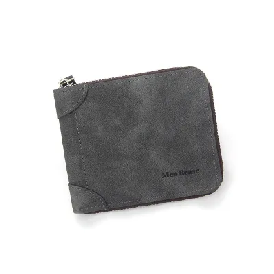 Men's Frosted Multi-Card Coin Wallet with Zipper - PU Leather, Short Horizontal Square