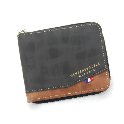 Men's Frosted Multi-Card Coin Wallet with Zipper - PU Leather, Short Horizontal Square