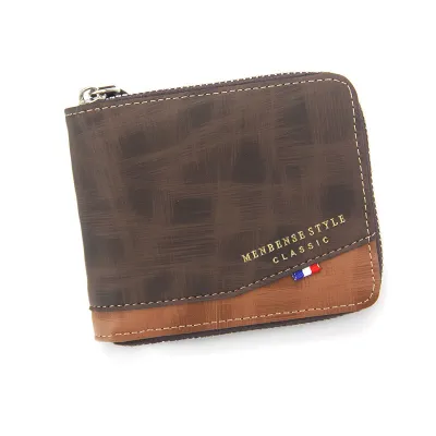 Men's Frosted Multi-Card Coin Wallet with Zipper - PU Leather, Short Horizontal Square
