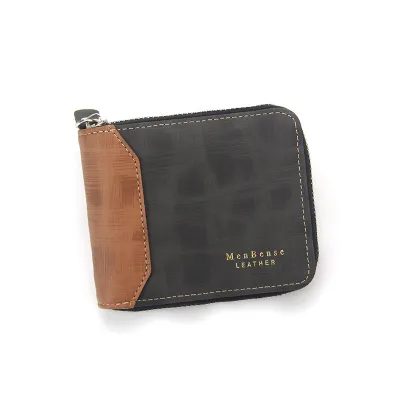 Men's Frosted Multi-Card Coin Wallet with Zipper - PU Leather, Short Horizontal Square