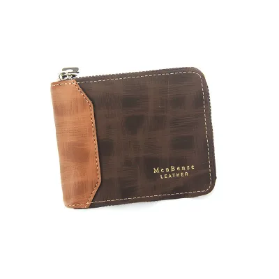 Men's Frosted Multi-Card Coin Wallet with Zipper - PU Leather, Short Horizontal Square