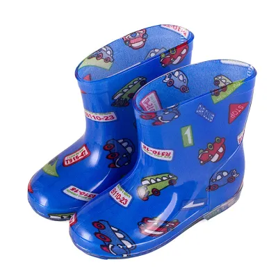 Kids Cute Cartoon Car Flower Stripe Strawberry Bow Rain Boots Unisex Waterproof PVC Mid-Calf Low Heel