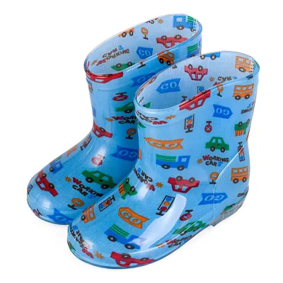 Kids Cute Cartoon Car Flower Stripe Strawberry Bow Rain Boots Unisex Waterproof PVC Mid-Calf Low Heel