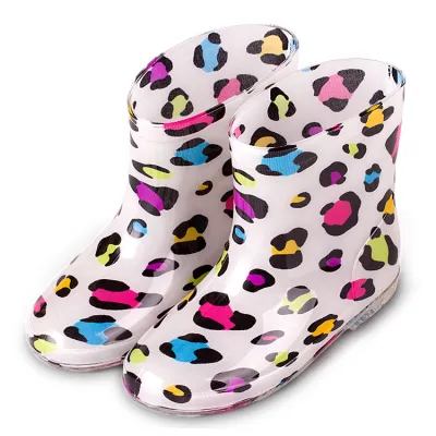 Kids Cute Cartoon Car Flower Stripe Strawberry Bow Rain Boots Unisex Waterproof PVC Mid-Calf Low Heel