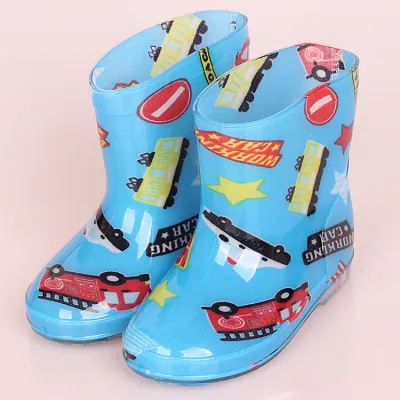 Kids Cute Cartoon Car Flower Stripe Strawberry Bow Rain Boots Unisex Waterproof PVC Mid-Calf Low Heel