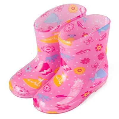 Kids Cute Cartoon Car Flower Stripe Strawberry Bow Rain Boots Unisex Waterproof PVC Mid-Calf Low Heel