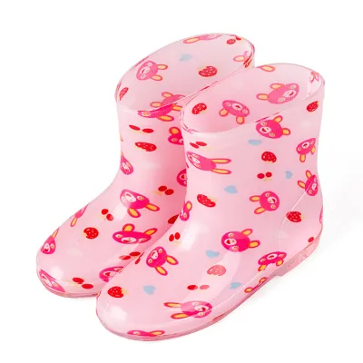 Kids Cute Cartoon Car Flower Stripe Strawberry Bow Rain Boots Unisex Waterproof PVC Mid-Calf Low Heel