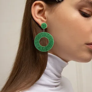 Bohemian Vintage Beaded Round Pendant Hoop Earrings for Women Plastic Resin Geometric