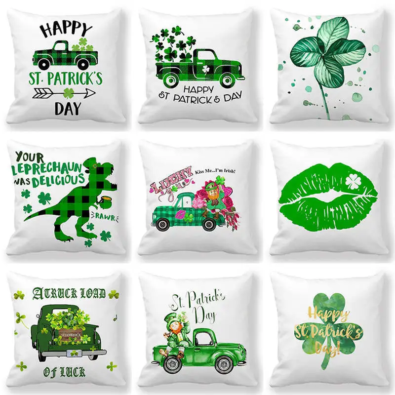Green Creative Happy St. Patrick's Day Velvet Pillowcase Cushion Cover 45x45cm