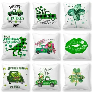 Green Creative Happy St. Patrick's Day Velvet Pillowcase Cushion Cover 45x45cm