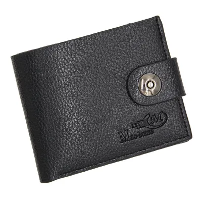 Men Short Magnetic Buckle Wallet PU Leather Horizontal Square Landscape Pattern 2 Fold