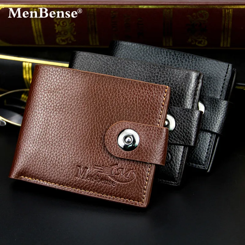 Men Short Magnetic Buckle Wallet PU Leather Horizontal Square Landscape Pattern 2 Fold