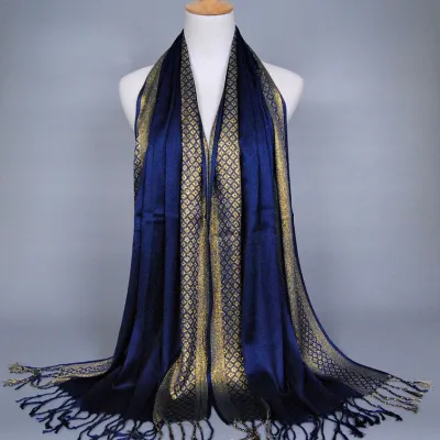 Women Vintage Color Blocking Tassels Design Cotton Plaid Scarf